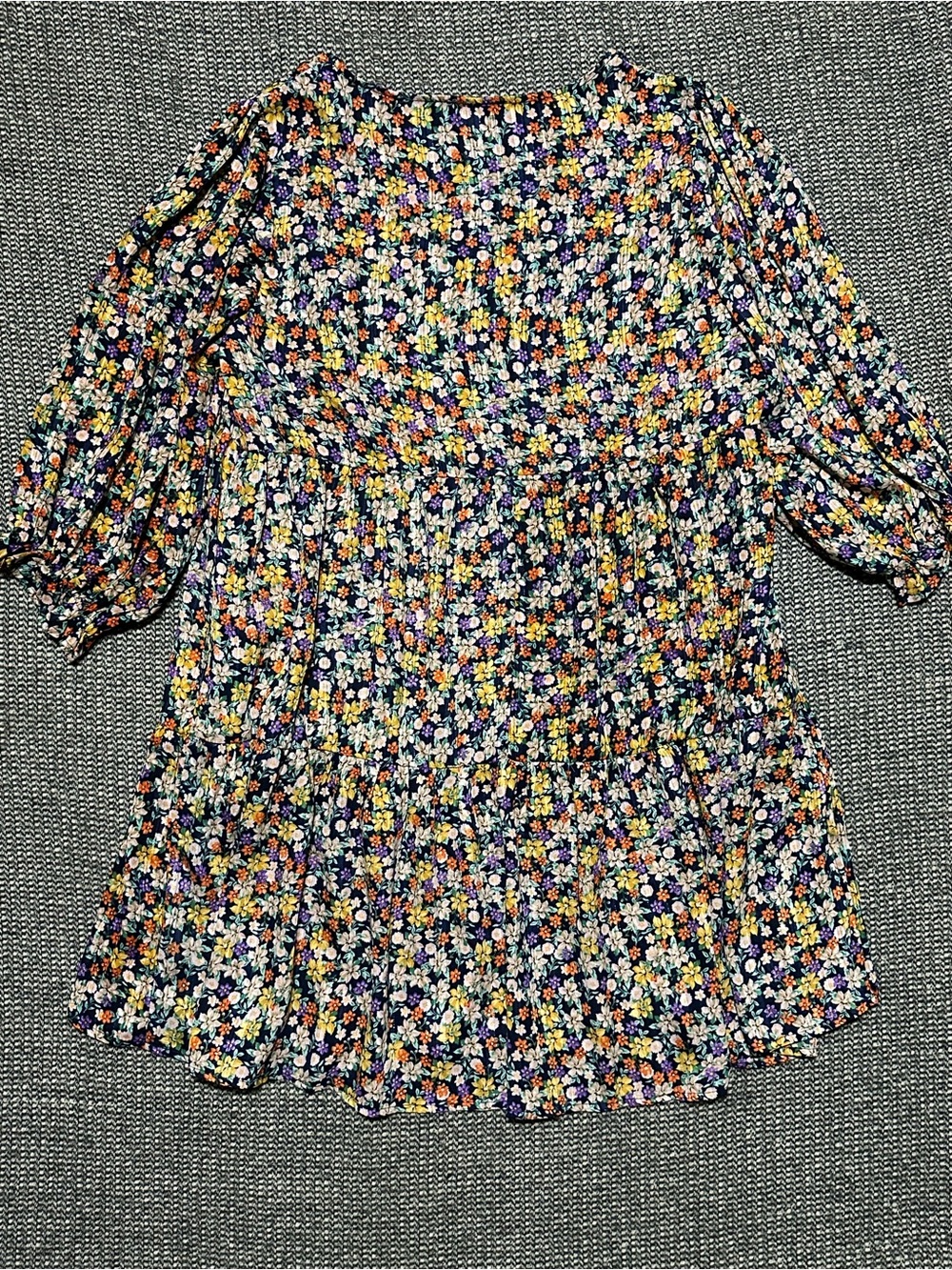 Umgee Navy Floral Tiered Dress with Yellow, White, Purple and Orange Blooms - Picture 4 of 6